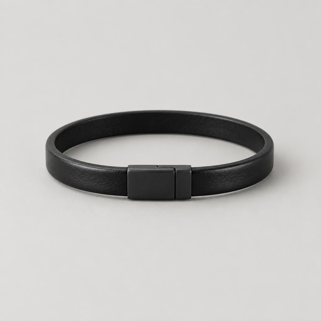 Pulsera minimalista de cuero negro VÉLOR